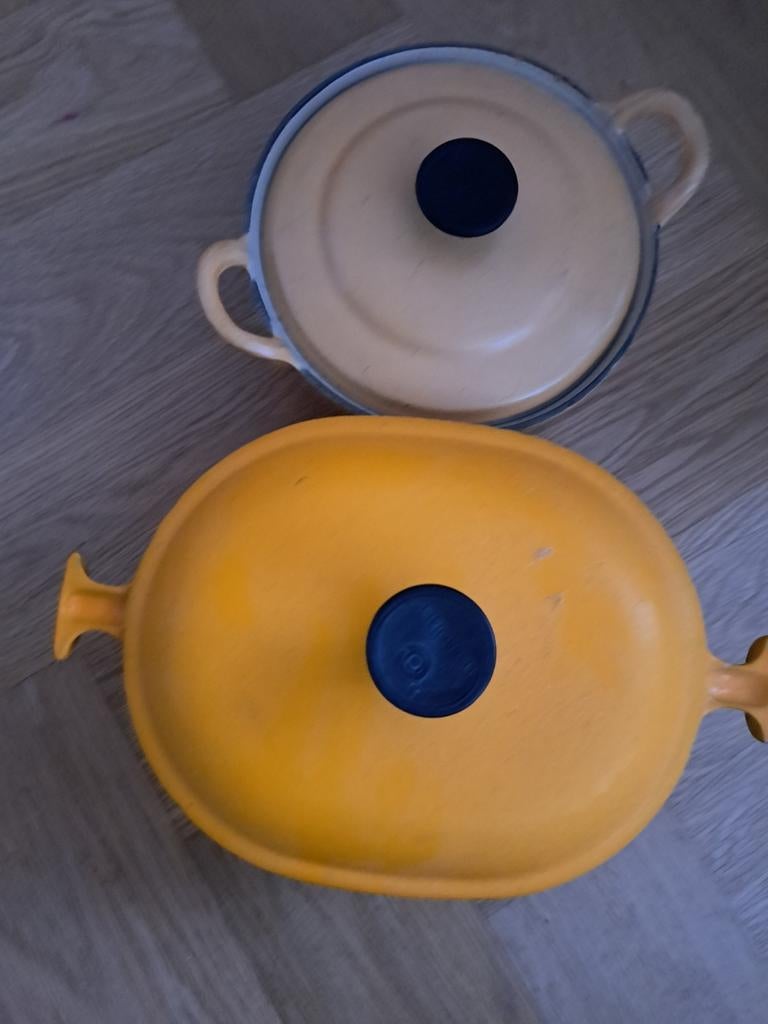 Vintage Le Creuset Pannen Set, Ophalen, Gebruikt, Gietijzer, Keramische plaat