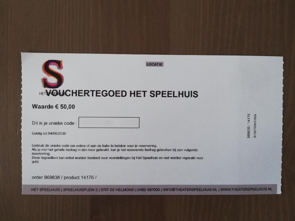 Voucher Het Speelhuis Helmond € 50,00, Tickets en Kaartjes, Kortingen en Cadeaubonnen, Drie personen of meer, Cadeaubon, Overige typen