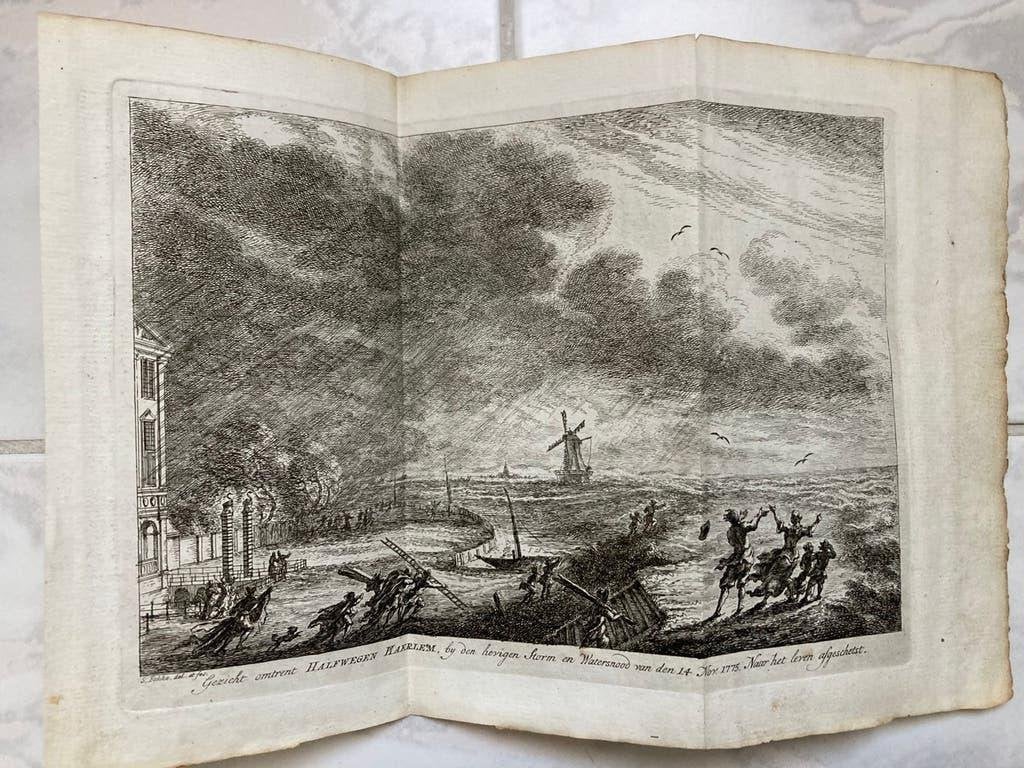 Gezicht omtrent Halfwegen Haerlem, 1775, S. Fokke, 21x14cm., Antiek en Kunst, Origineel, Stadsgezicht, Ophalen of Verzenden, Gravure