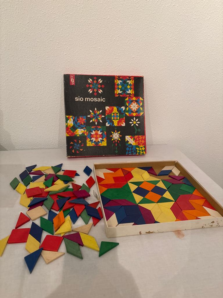 Vintage SIO Mosaic Legpuzzel Houten Blokken Speelgoed, Ophalen of Verzenden