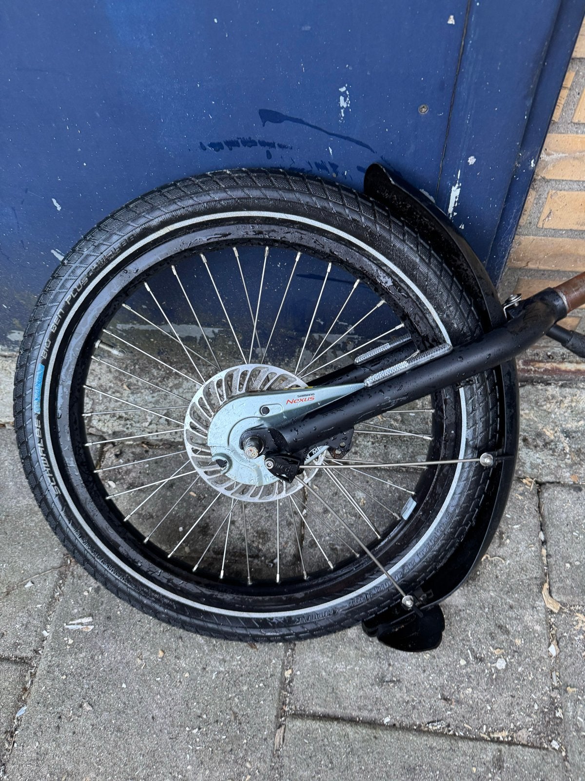 Voorwiel 20 met rollerbrake en spatbord voor bakfiets, Fietsen en Brommers, Fietsonderdelen, Gebruikt, Verzenden, Aluminium, Elektrische fiets