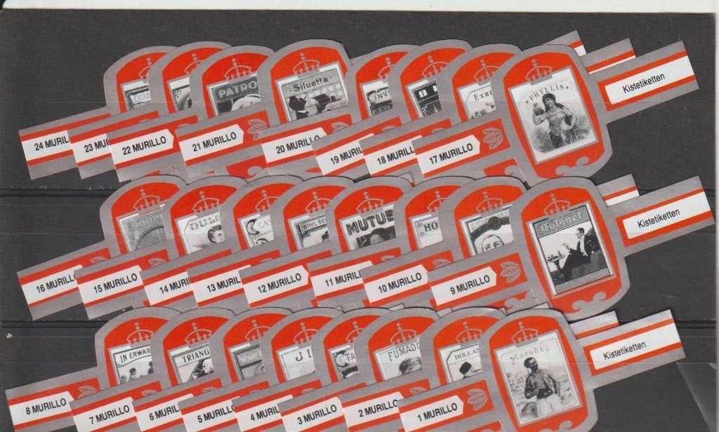 reeks 685  kist etiketten  1-24   sigarenbanden, Ophalen of Verzenden, Zo goed als nieuw, Sigarenbandjes