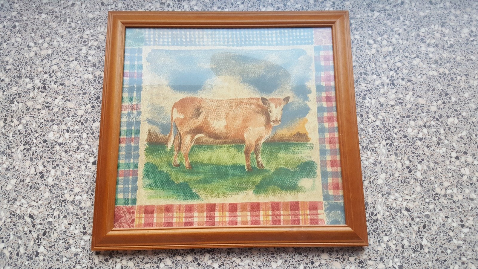 Schilderij van koe in houten lijst, Huis en Inrichting, Woonaccessoires | Schilderijen, Tekeningen en Foto's, Minder dan 50 cm