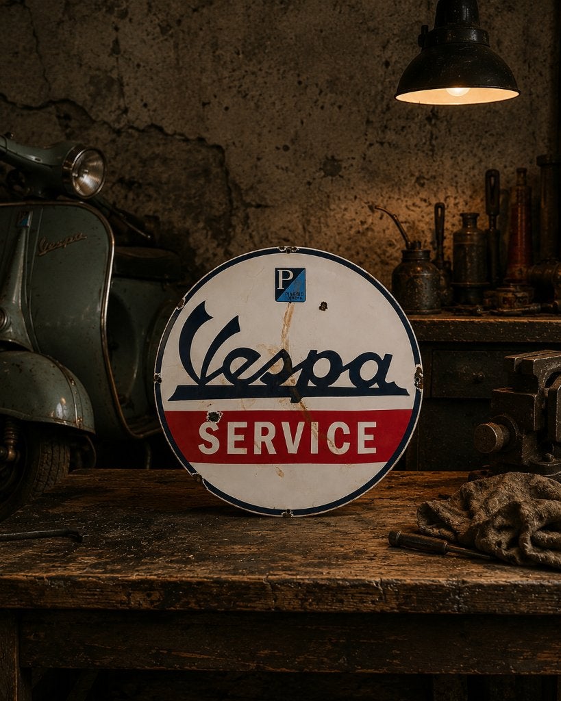 Bolle emaille Vespa Service Piaggio plaat 30 cm, Ophalen of Verzenden, Gebruikt, Motoren