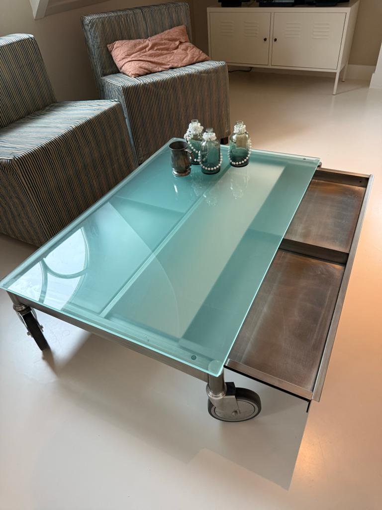 Italiaanse Design Tafel 120x80 cm op Zwenkwielen, Huis en Inrichting, Tafels | Salontafels, 100 tot 150 cm, Rechthoekig, 50 tot 100 cm