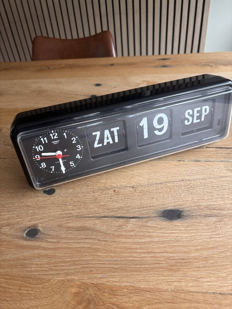 Twemco BQ-38 Kalenderklok - zwart, Verzenden, Analoog, Zo goed als nieuw, Kalenderfunctie
