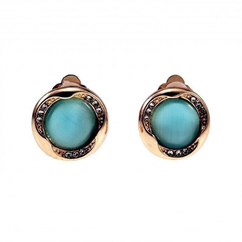 Roségoudkleur Oorclips Dames+ Strass Turquoise Cabochon Clip, Overige materialen, Birgitta-Gracht 33, 6465 EL Kerkrade, Nederland