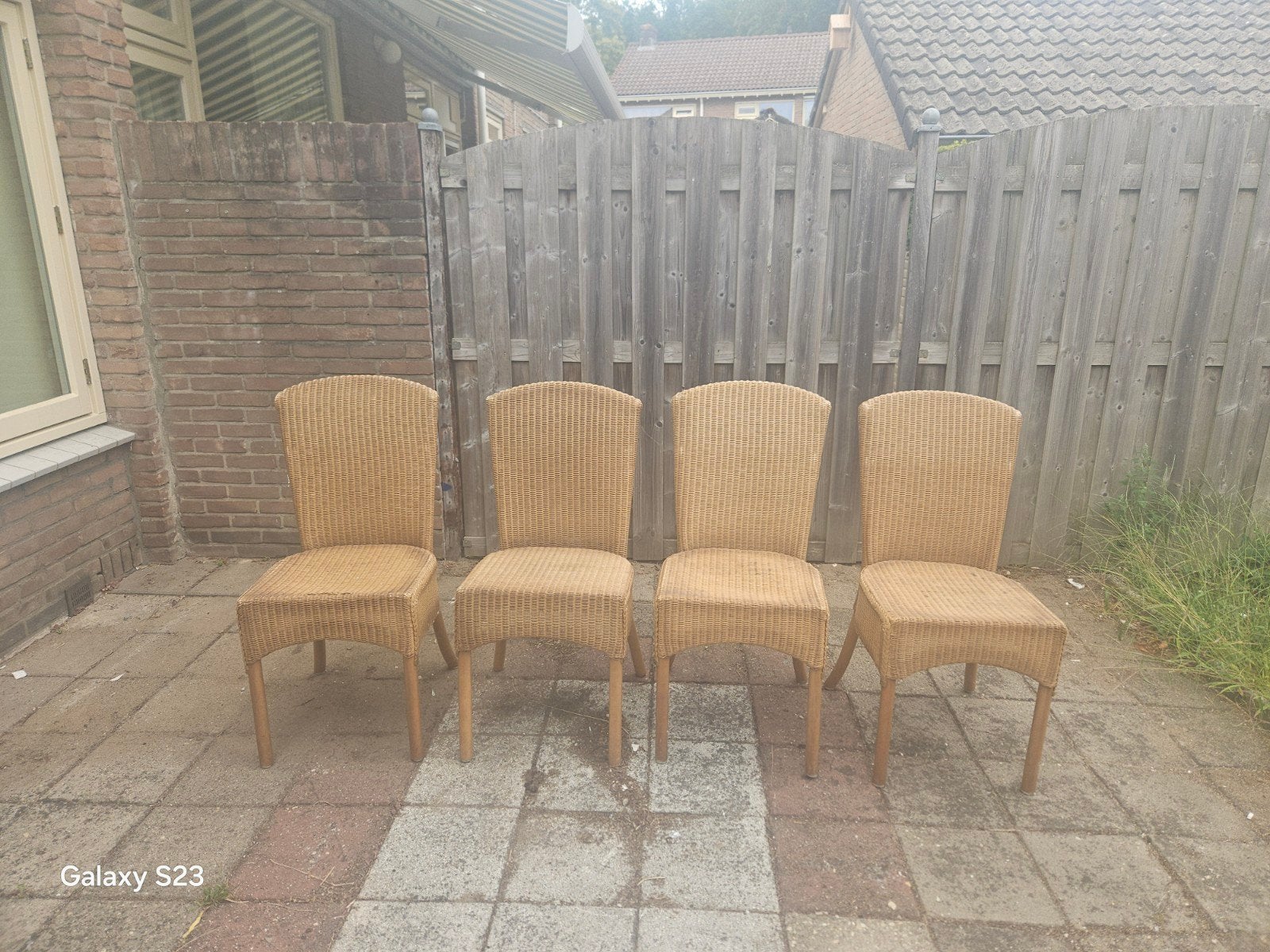 Set van 4 rotan stoelen - gebruikt,  gratis, Huis en Inrichting, Ophalen, Gebruikt, Bruin, Landelijk, Bohemian