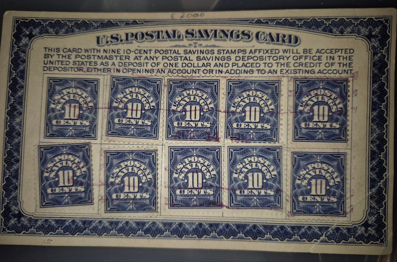 USA POSTAL SAVINGS STAMPS OP KAART 1912 NEW YORK, Ophalen of Verzenden, Overige thema's
