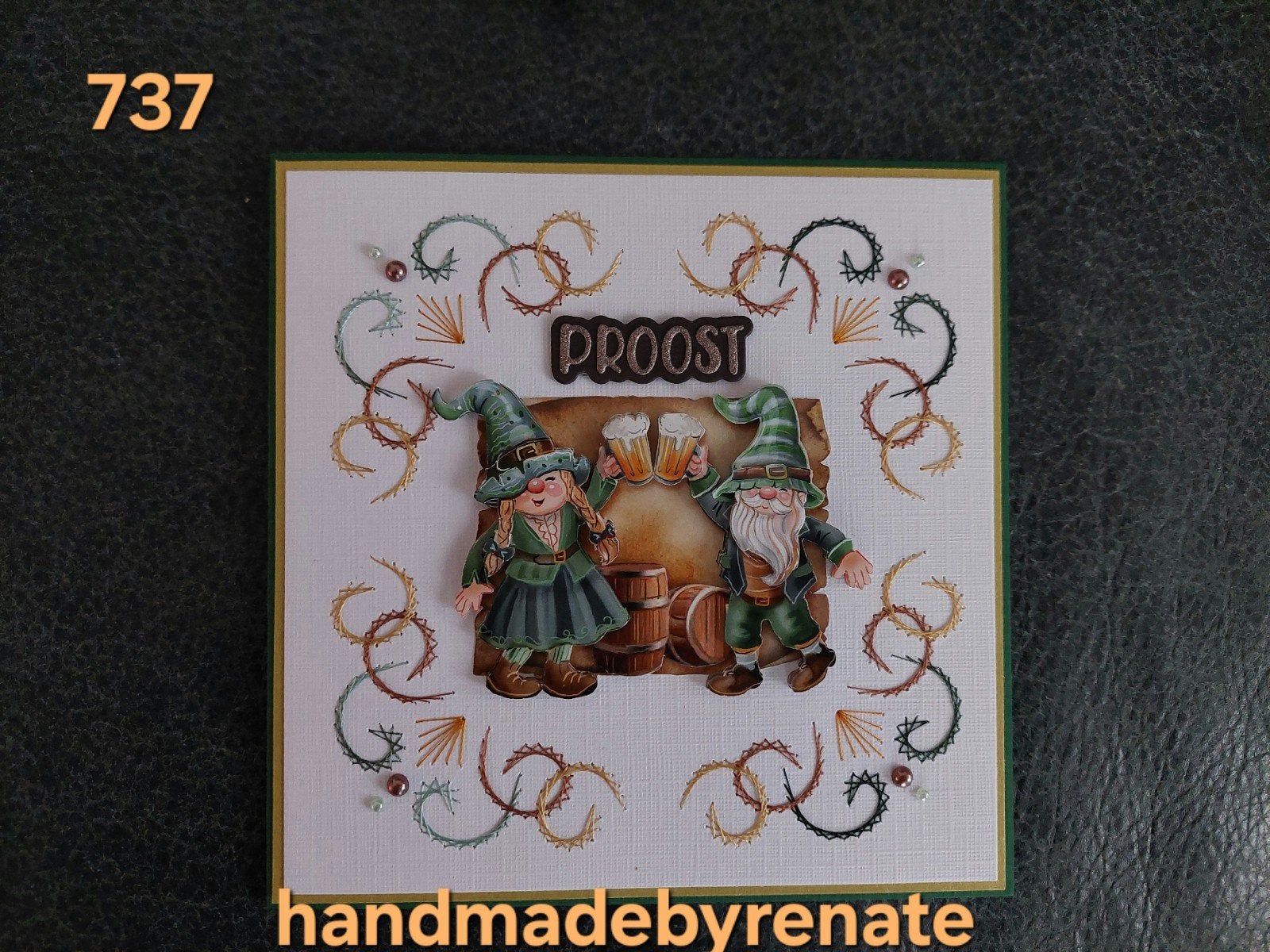 Nr. 737 Handgemaakte geborduurde wenskaart proost!, Ophalen of Verzenden, Nieuw, Overige thema's