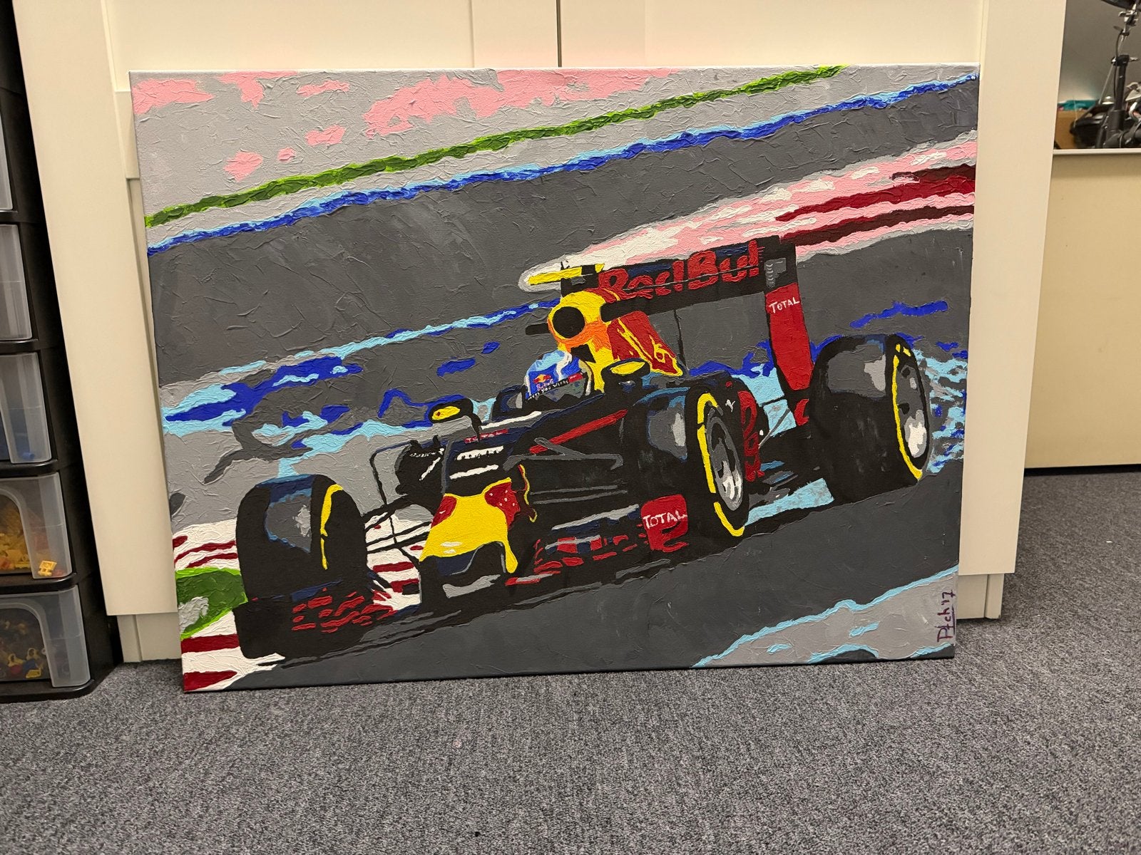 Formule 1 Red Bull Racing Schilderij - Acryl op doek, Voertuigen, Acrylverf, Handgeschilderd, Ophalen of Verzenden