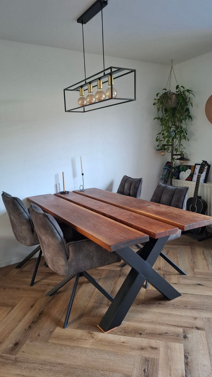 Uniek Project: Massief Amerikaans Notenhout Tafel + Stalen X, Rechthoekig, Nieuw, 200 cm of meer, 50 tot 100 cm
