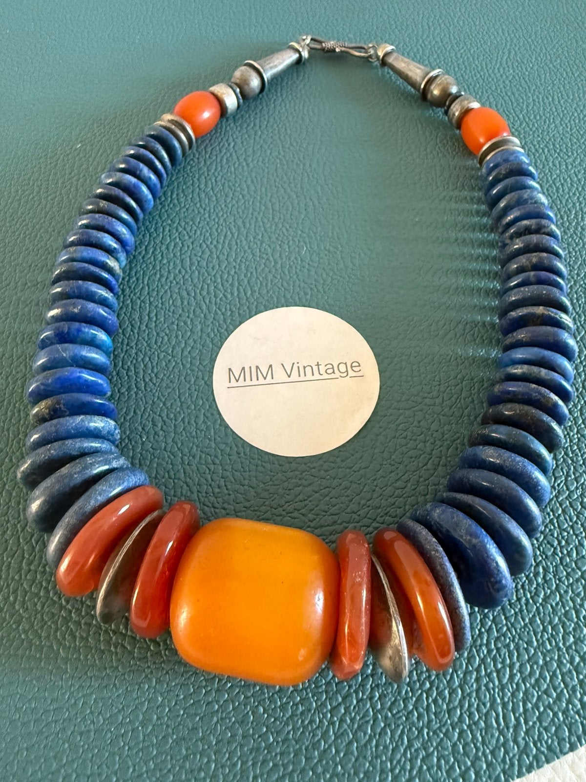 S055/ Grote prachtige Zilveren Lapis/ Bakeliet BOHO ketting, Sieraden, Tassen en Uiterlijk, Kettingen, Gebruikt, X, Zilver, Verzenden
