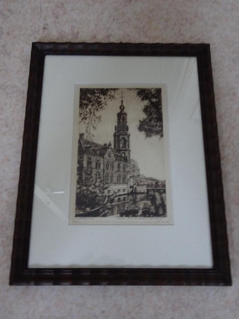 Cornelis Brandenburg - Amsterdam - Munt, Antiek en Kunst, Ingelijst, Ets, Stadsgezicht, Ophalen of Verzenden