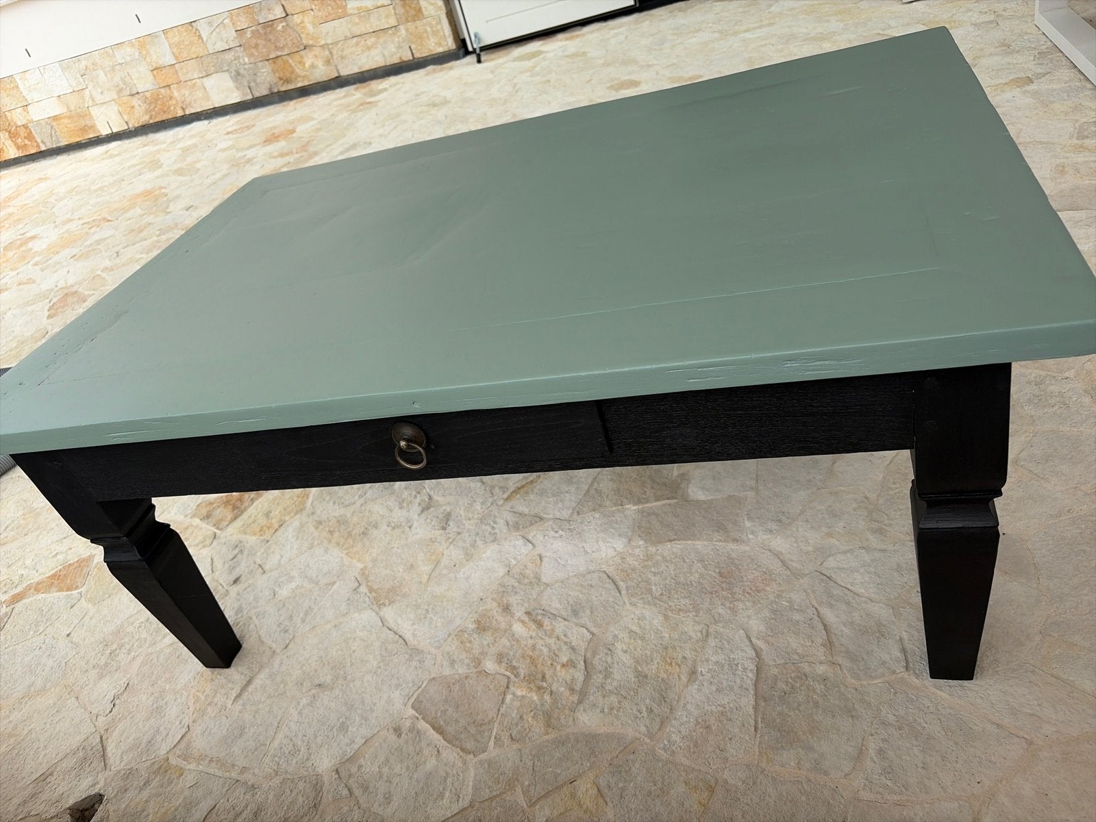 Robuuste salontafel met lade, zwart/groen, Ophalen, 50 – 75, Gebruikt, 100 tot 150 cm