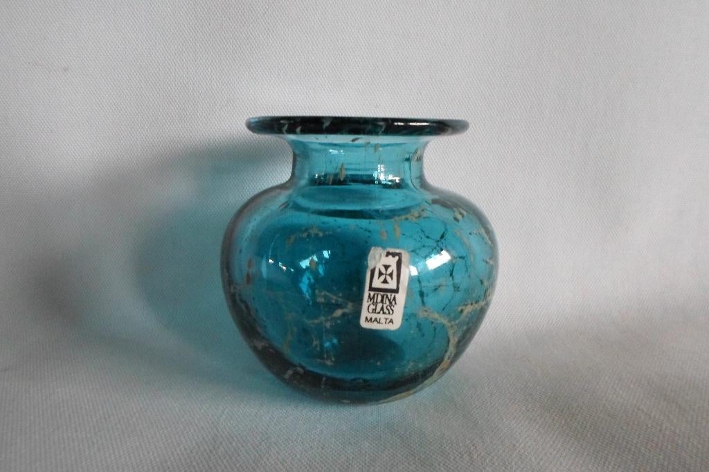 Mdina Glass Malta Vaasje Blue Crizzle, Antiek en Kunst, Antiek | Glas en Kristal, Ophalen of Verzenden