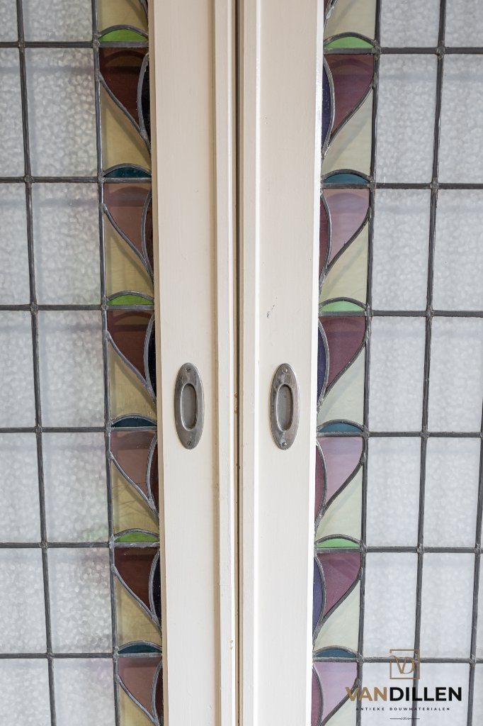 2 sets antieke ensuite schuifdeuren glas in lood art deco, Gebruikt, 120 cm of meer, Binnendeur, Ophalen of Verzenden