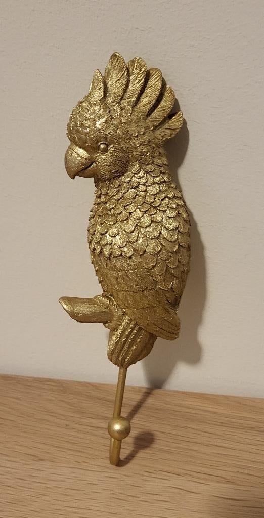 Als nieuw! Wandhaak, papegaai, goudkleurig, 18 cm, Wandkapstok, Overige materialen, Ophalen of Verzenden, Zo goed als nieuw