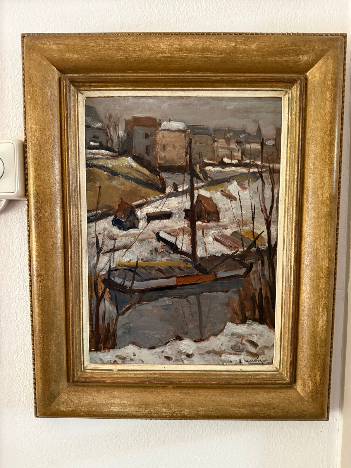 Schilderij Marie Henri Mackenzie - Kanaaldijk Hilversum, Ophalen, Doek, Impressionistisch, Gesigneerd