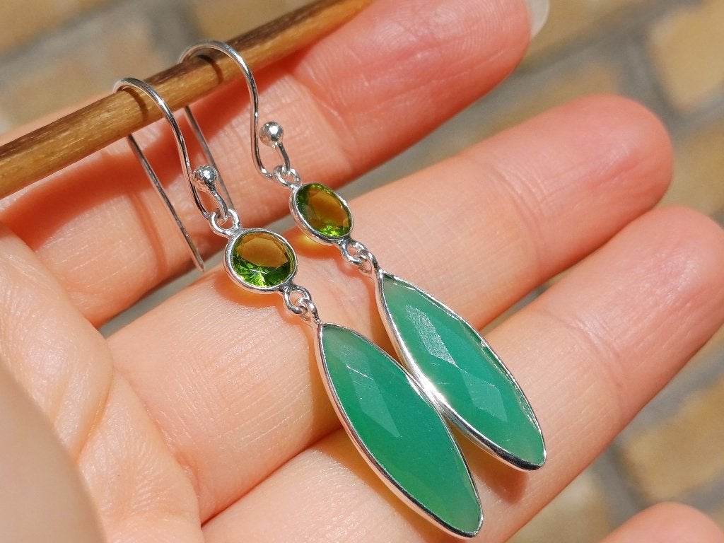 Vanoli 925 zilveren oorbellen met chrysopraas en peridot, Daiva1973@hotmail.com, Hangers, Vanoli, Amsterdam