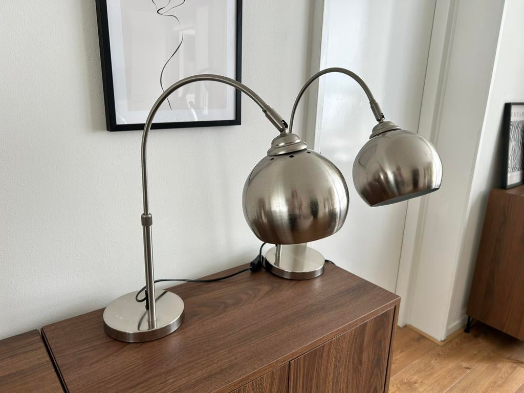 Tafel booglamp 2 stuks zilver, Ophalen, Zo goed als nieuw, 75 cm of meer