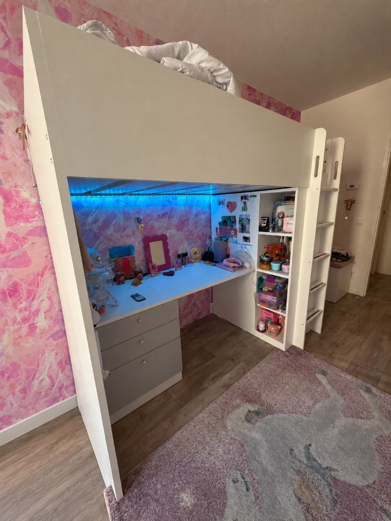 Ikea hoogslaper SMASTAD wit met grijze deuren/lades, Ophalen, Gebruikt, Hoogslaper