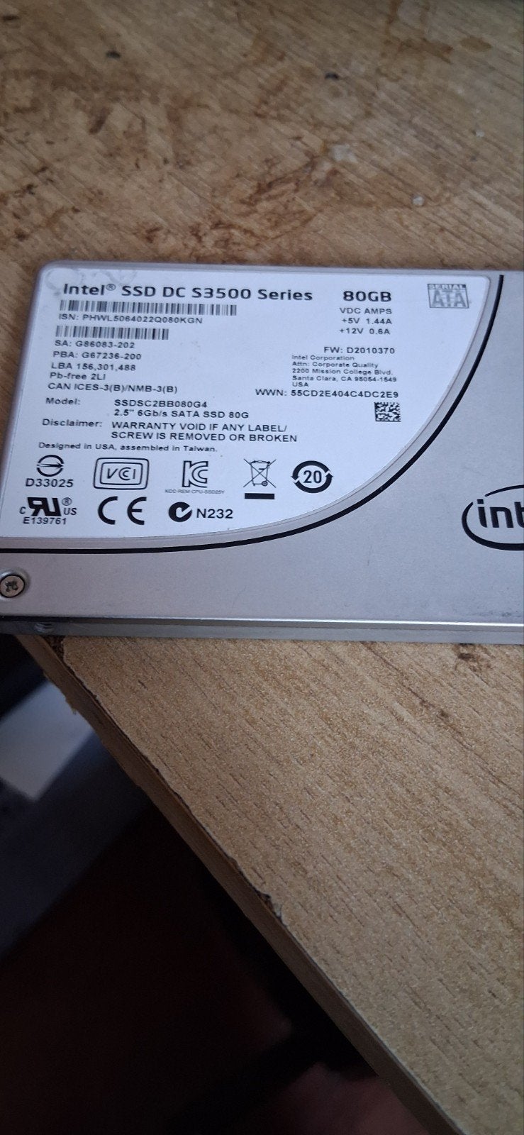 Intel SSD DC S3500 Series 80GB SATA SSD, Computers en Software, Intern, Gebruikt, Server, Intel