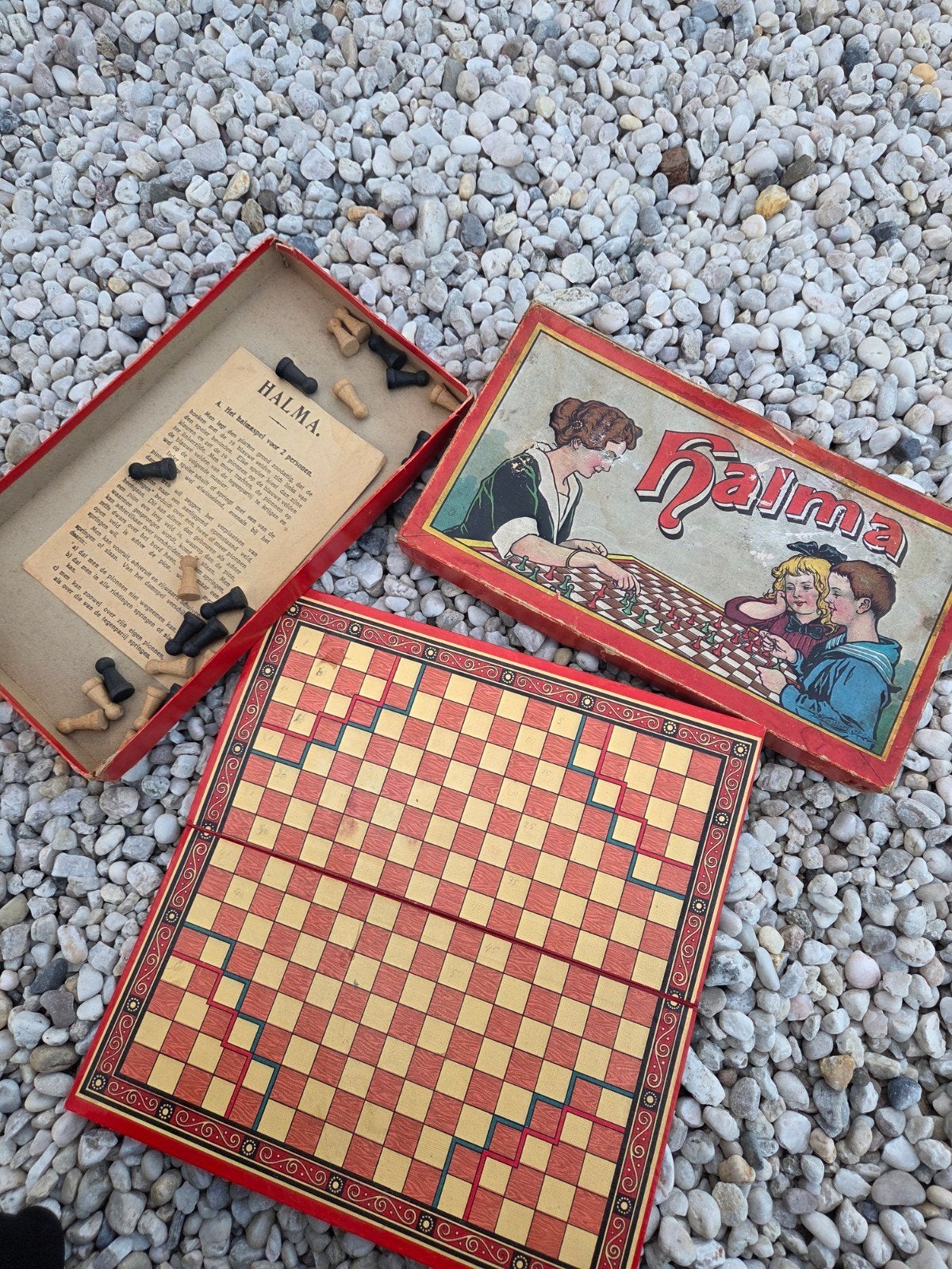 Vintage Halma Bordspel - Compleet met Doos en Spelregels, Een of twee spelers, Ophalen of Verzenden, Gebruikt