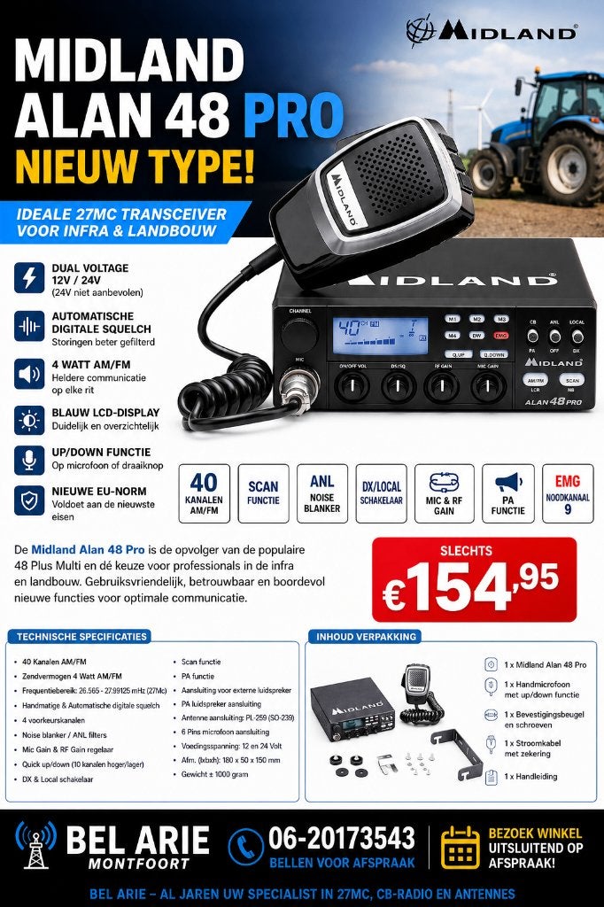 Midland Alan 48 Pro 27MC transceiver – €154,95, Ophalen of Verzenden, Nieuw, Zender en Ontvanger