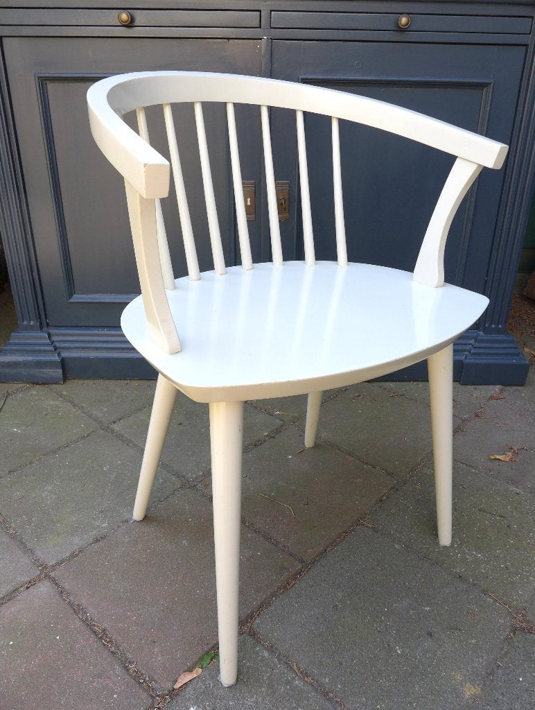 Vintage witte houten spijlen stoel, Ophalen, Gebruikt, Onbekend@voorbeeld.com, Wit