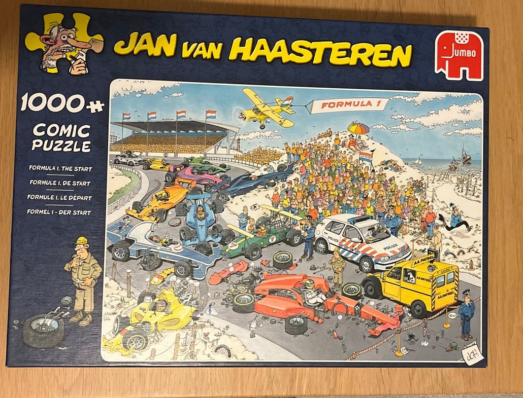 Jan van Haasteren Formule 1 Puzzel - 1000 stukjes, Hobby en Vrije tijd, Ophalen of Verzenden, 500 t/m 1500 stukjes, Zo goed als nieuw