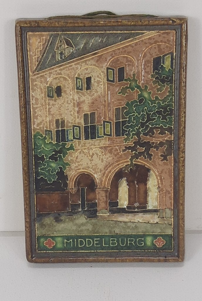 j009-Delfts cloisonné tegel Middelburg., Verzenden