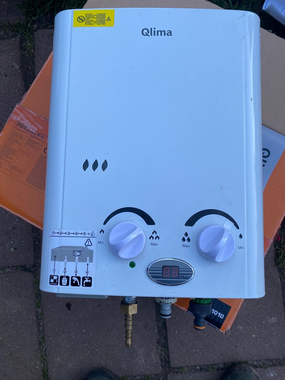 Geiser Qlima draagbaar, camping, douche, Ophalen, Geiser, Zo goed als nieuw, Minder dan 20 liter