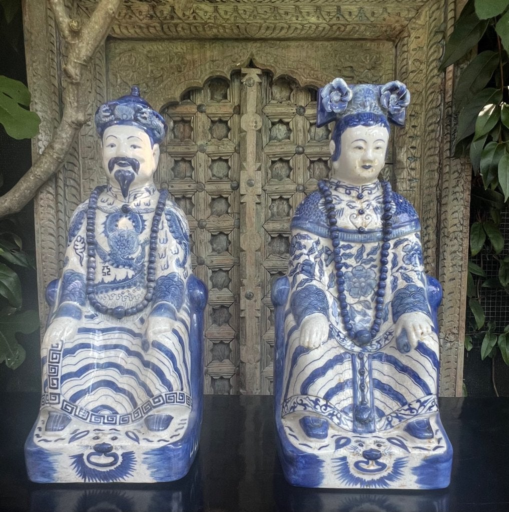 Zeer grote vintage Chinese porselein beelden echtpaar keizer, Ophalen