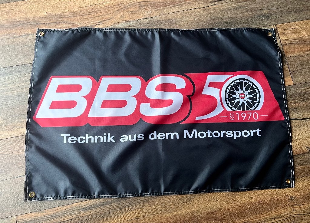 BBS BANNER 60X90 CM MET BEVESTIGGINGS OGEN  50 J JUBILEUM, Auto diversen, Ophalen of Verzenden, Nieuw