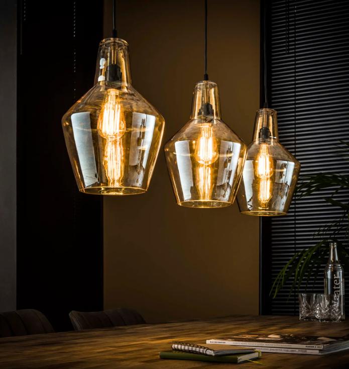 Hanglamp Eettafel - Nieuw - Amberglas - Beige - Webshop, Huis en Inrichting, Lampen | Hanglampen, Contact@fannur.com, Verzenden