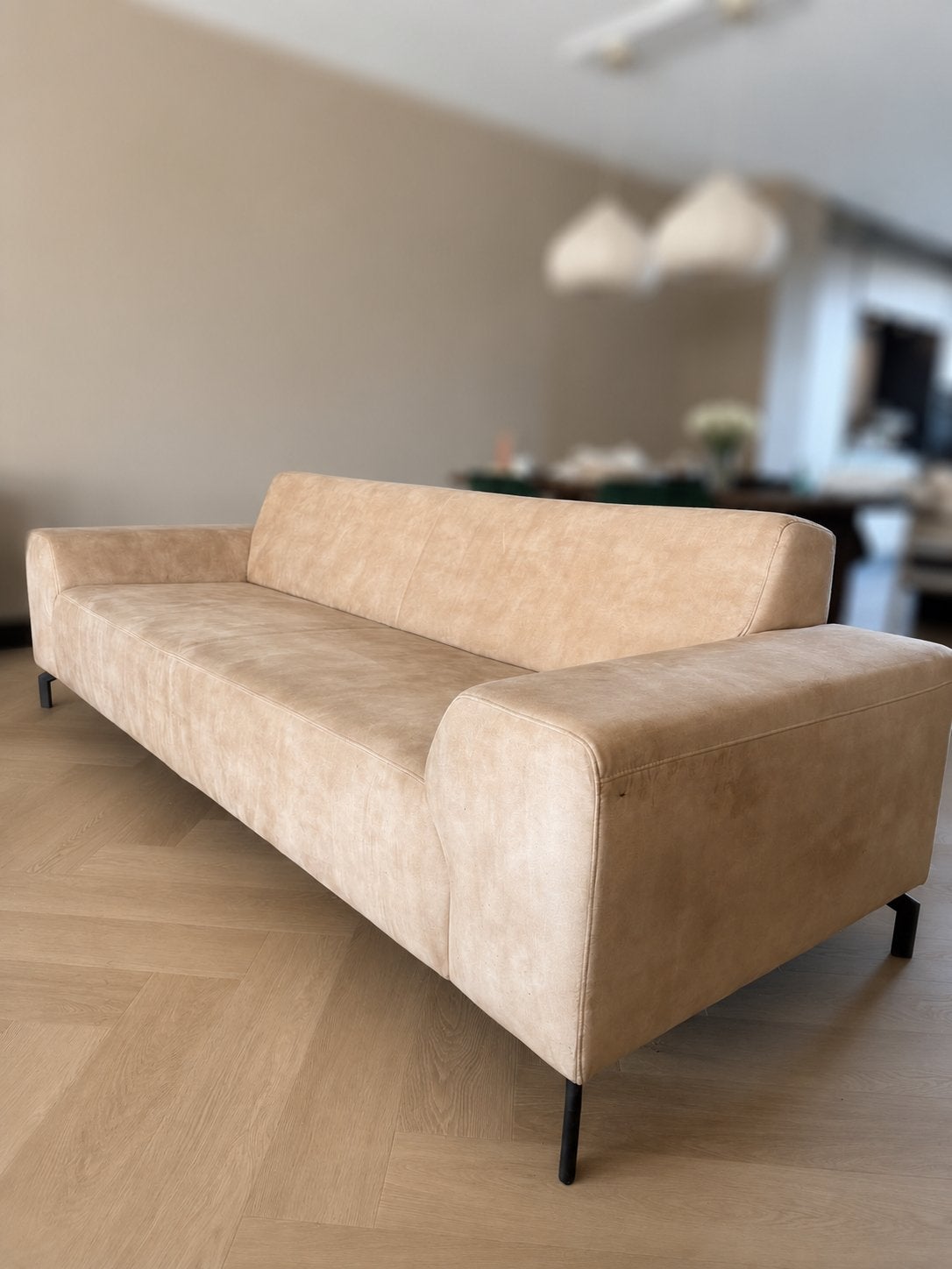 Montel bank 3 persoons beige  zgan, Ophalen, Bateau, Driepersoons, 75 tot 100 cm