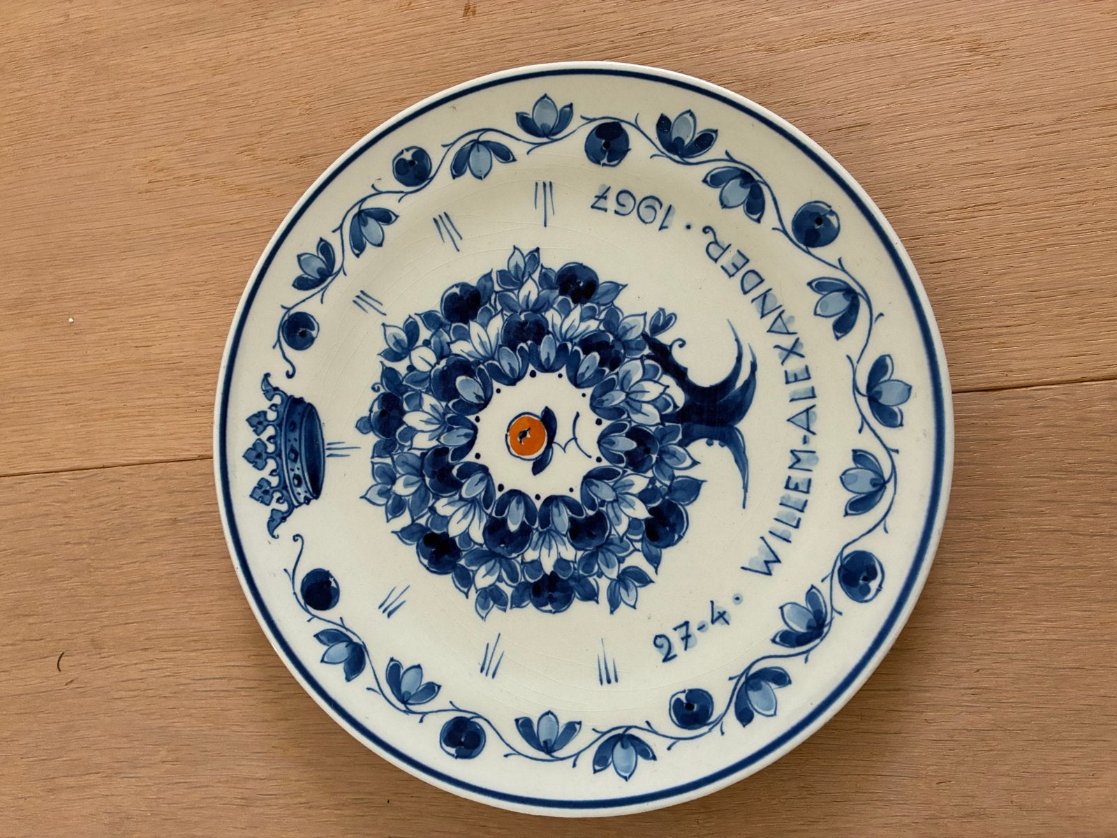 Delfts Blauw Willem-Alexander Geboortebord 1967, Ophalen of Verzenden