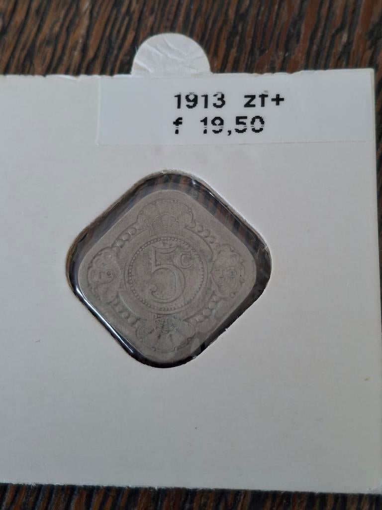 Zilveren vierkante  5 cent 1913 Koningin Wilhelmina, Zilver, Ophalen of Verzenden, Koningin Wilhelmina, Losse munt