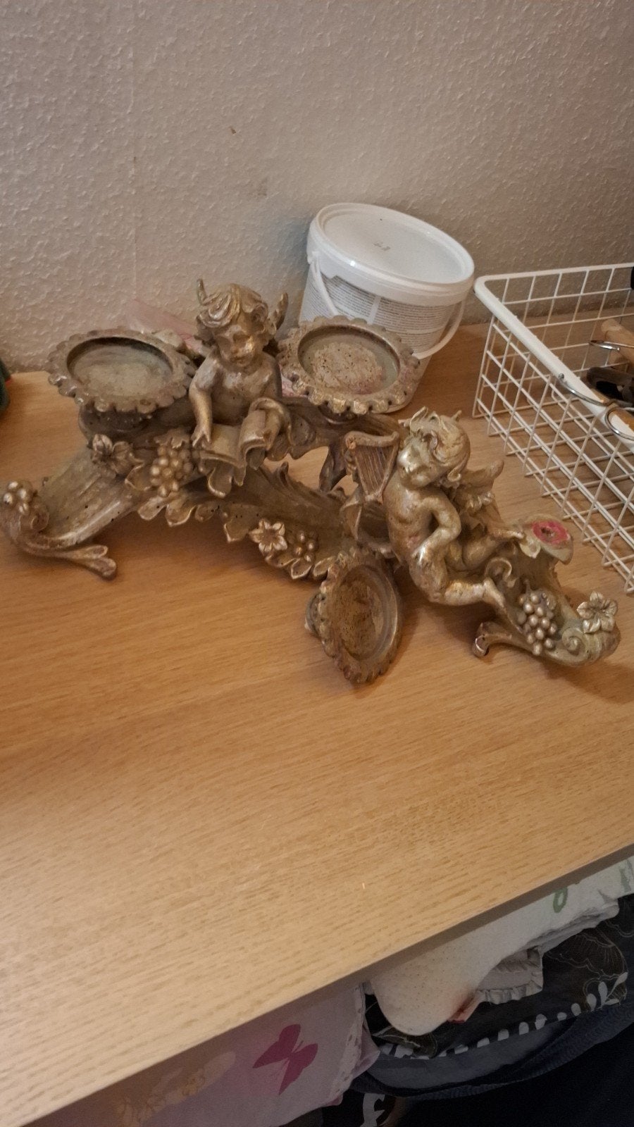Antieke kandelaar met engeltjes, Ophalen of Verzenden