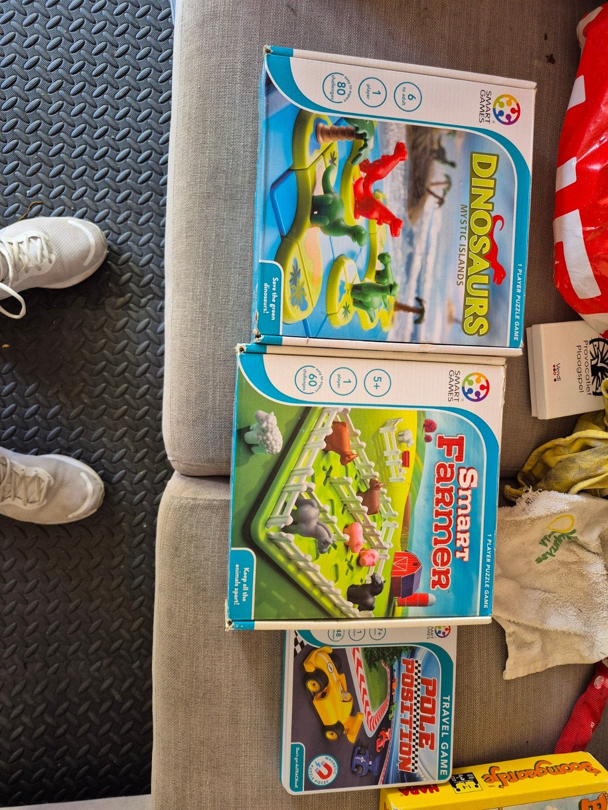 SmartGames Puzzelspellen: Dinosaurs & Smart Farmer, Ophalen, Gebruikt, Puzzelen