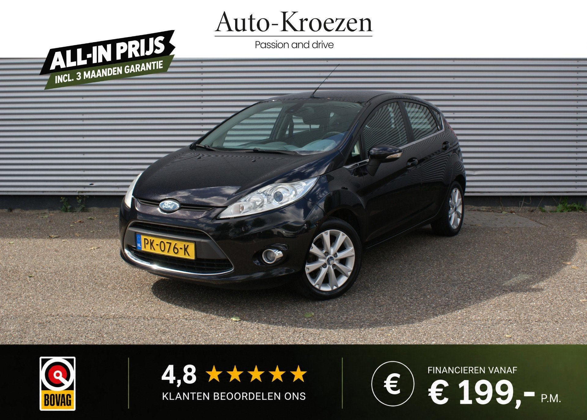 Ford Fiesta 1.25 Ghia | 5 Deuren | Airco |, Stof, 1242 cc, 82 pk, Zwart