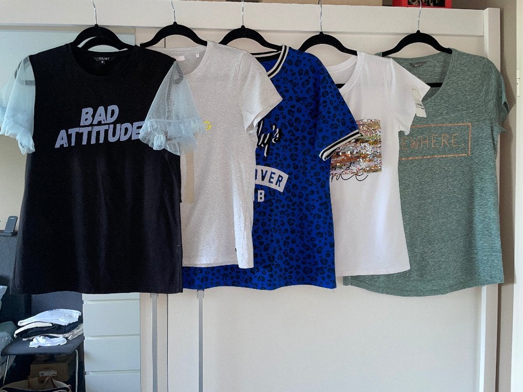 5 delig dames bovenkleding pakket shirt top korte mouw mt M, Ophalen of Verzenden, Zo goed als nieuw, Maat 38/40 (M)