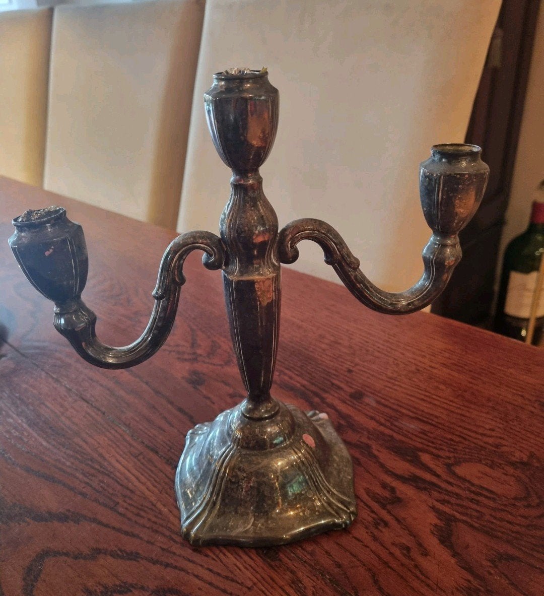 3 armige verzilverde kandelaar, Ophalen of Verzenden, Zilver