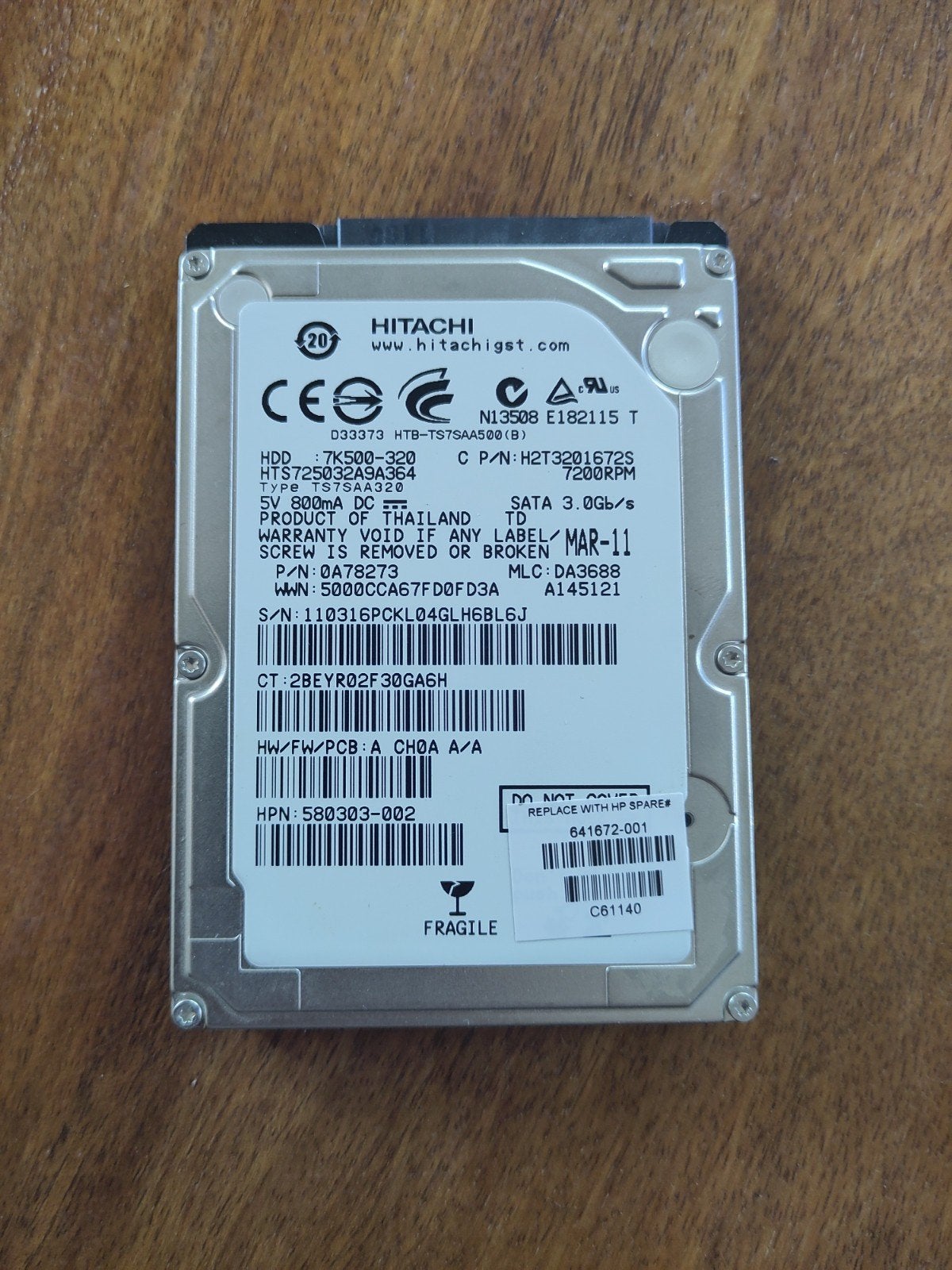 Hitachi 320GB 7200RPM SATA HDD voor Laptop/Desktop, Ophalen, Intern, Gebruikt, 320 GB