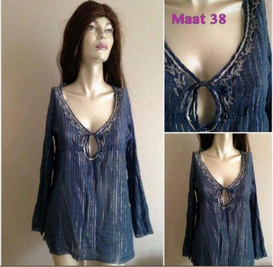 blauwe blouse, Ophalen of Verzenden, Zo goed als nieuw, Maat 38/40 (M), Blauw