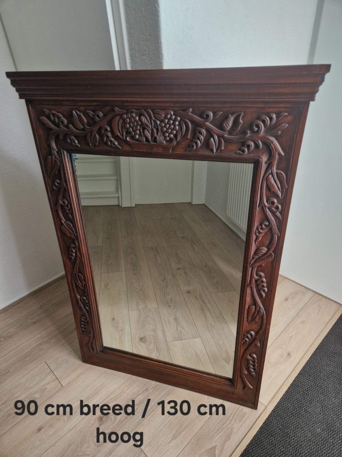 Prachtige spiegel met houtsnijwerk - 90x130 cm, Ophalen of Verzenden, Rechthoekig, 50 tot 100 cm, 100 tot 150 cm