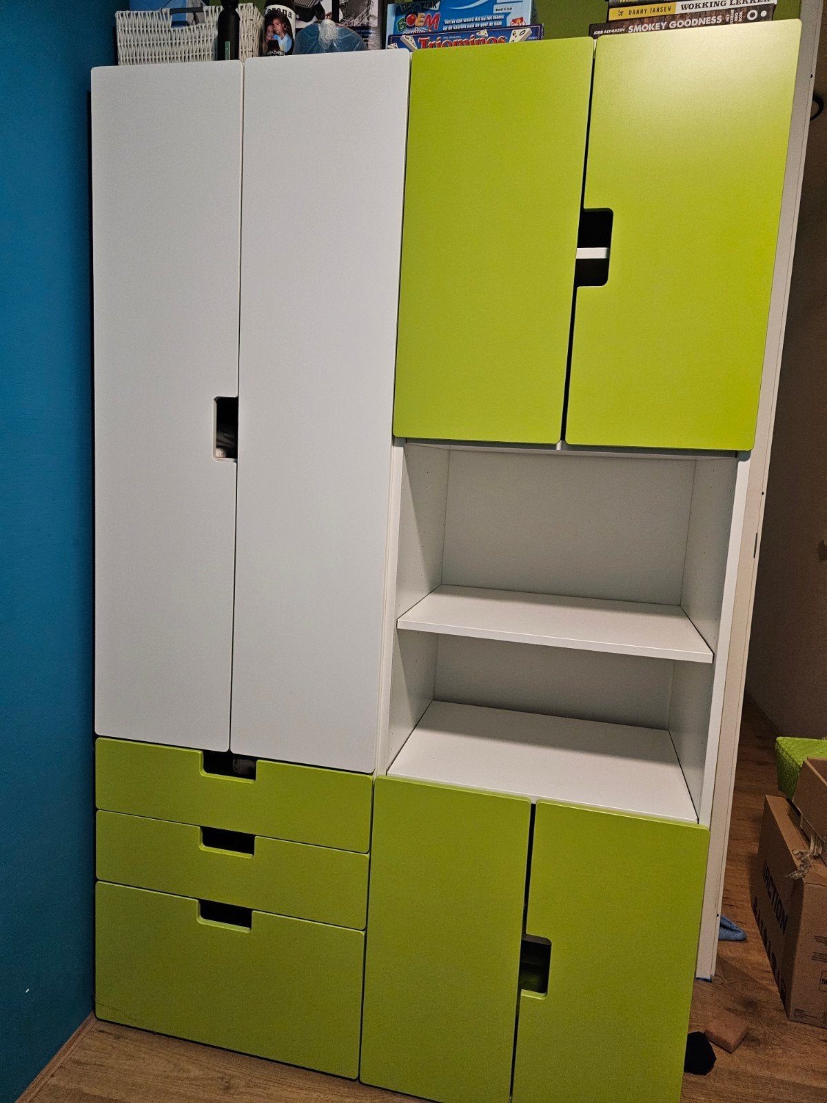 Kinderkast met planken en lades - Wit/Groen, Kinderen en Baby's, Ophalen, Gebruikt, Kast, 105 cm of meer