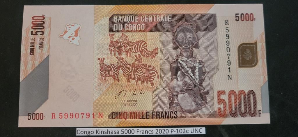 Congo Kinshasa 5000 Franken 2020 P-102c UNC, Ophalen of Verzenden, Overige landen, Los biljet