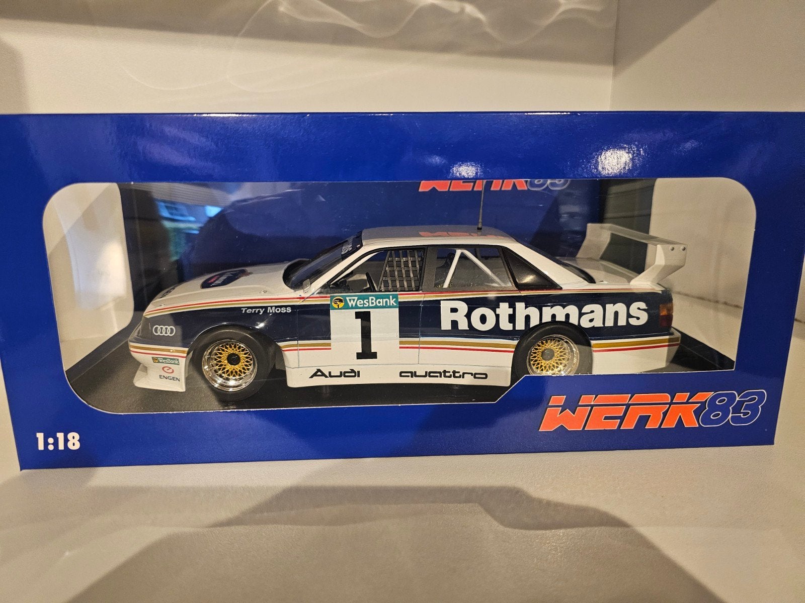 WERK83 Audi 200 TA4 Wesbank Terry Moss #1 1:18, Ophalen of Verzenden, Zo goed als nieuw, Auto, Overige merken